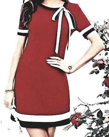 Haljina borda kratak rukav sa belim i teget linijama i trakama za na lalafo.rs Haljina borda kratak rukav sa belim i teget linijama i trakama za