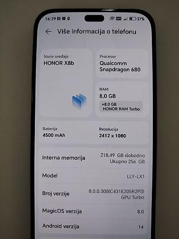HONOR X8b – 256 GB, 8 GB RAM (+8 GB HONOR RAM Turbo), Snapdragon 680 na lalafo.rs — 1 HONOR X8b – 256 GB, 8 GB RAM (+8 GB HONOR RAM Turbo), Snapdragon 680 — 1