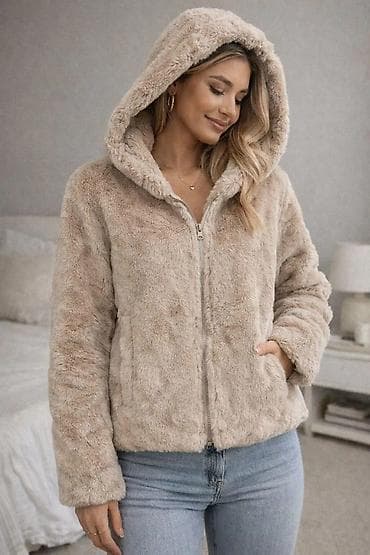 Ženska plišana jakna sa kapuljačom - Materijal: mekan veštački na lalafo.rs Ženska plišana jakna sa kapuljačom - Materijal: mekan veštački