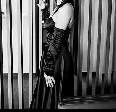 Elegantna duga crna haljina od satena - Model: duga večernja haljina na lalafo.rs — 1 Elegantna duga crna haljina od satena - Model: duga večernja haljina — 1