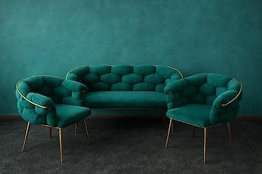 Antique Furniture Sets: Set od 3 komada: sofa + 2 fotelje, smaragdno zelena baršunasta at lalafo.rs — 1 Antique Furniture Sets: Set od 3 komada: sofa + 2 fotelje, smaragdno zelena baršunasta — 1