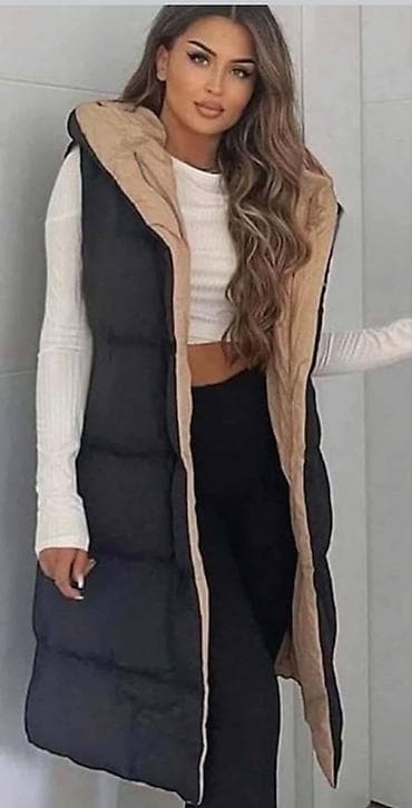 Duga, dvostrana ženska prsluk-jakna sa kapuljačom S M L XL - Model na lalafo.rs — 2 Duga, dvostrana ženska prsluk-jakna sa kapuljačom S M L XL - Model — 2