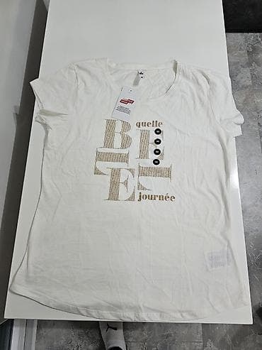 sako laneni: Bela ženska majica kratkih rukava sa okruglim izrezom. Prednji print u at lalafo.rs — 1 sako laneni: Bela ženska majica kratkih rukava sa okruglim izrezom. Prednji print u — 1