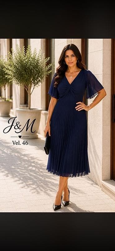 Elegantna midi haljina J&M – Vel. 46 - Boja: tamnoplava - Kroj na lalafo.rs Elegantna midi haljina J&M – Vel. 46 - Boja: tamnoplava - Kroj