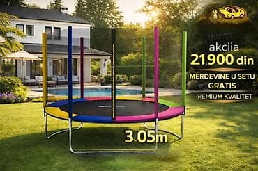 Trampolina sa zaštitnom mrežom – prečnik 3,05 m - Šarena obodna na lalafo.rs Trampolina sa zaštitnom mrežom – prečnik 3,05 m - Šarena obodna