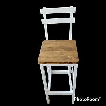 Drvena barska stolica sa belim ramom i sedištem od prirodnog drveta na lalafo.rs — 3 Drvena barska stolica sa belim ramom i sedištem od prirodnog drveta — 3