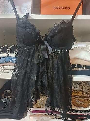 Crna čipkana babydoll spavaćica - Boja: crna - Materijal: fina na lalafo.rs — 2 Crna čipkana babydoll spavaćica - Boja: crna - Materijal: fina — 2