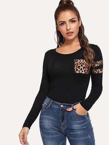 Bluza crna boja sa elastinom i leopard dzepom i trakama na rukavima na lalafo.rs Bluza crna boja sa elastinom i leopard dzepom i trakama na rukavima