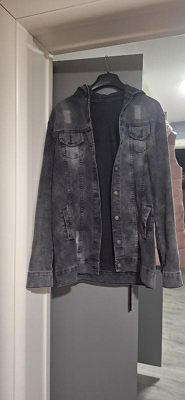 Muška teksas jakna sa kapuljačom, siva/ugljenasto isprana (washed na lalafo.rs — 1 Muška teksas jakna sa kapuljačom, siva/ugljenasto isprana (washed — 1