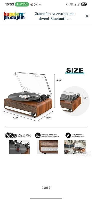 Gramofon Udreamer sa ugrađenim stereo zvučnicima i drvenim kućištem - na lalafo.rs Gramofon Udreamer sa ugrađenim stereo zvučnicima i drvenim kućištem -