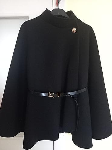 Elegantna crna pelerina/kaput sa kaišem - Kroj: široka pelerina na lalafo.rs Elegantna crna pelerina/kaput sa kaišem - Kroj: široka pelerina