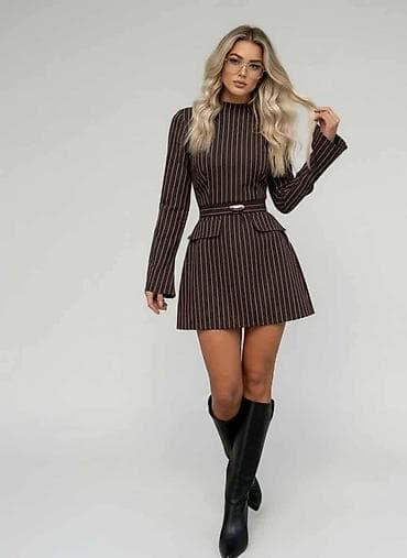 Ženska mini haljina sa prugama i kaišem - Kroj: struk naglašen na lalafo.rs — 5 Ženska mini haljina sa prugama i kaišem - Kroj: struk naglašen — 5