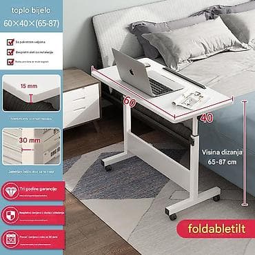 Podesivi pokretni stočić za krevet/sofu – toplo belo - Dimenzije na lalafo.rs — 2 Podesivi pokretni stočić za krevet/sofu – toplo belo - Dimenzije — 2