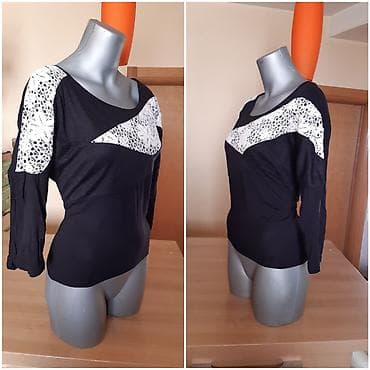 Crna ženska bluza sa 3/4 rukavima i čipkastim umetkom u beloj boji na lalafo.rs — 2 Crna ženska bluza sa 3/4 rukavima i čipkastim umetkom u beloj boji — 2