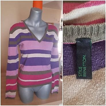 Benetton ženski džemper sa V-izrezom, prugasti dezen. - Veličina: M - na lalafo.rs — 2 Benetton ženski džemper sa V-izrezom, prugasti dezen. - Veličina: M - — 2