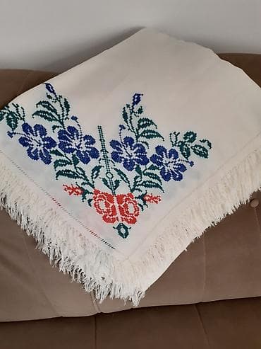 Ručno vezeni stolnjak sa resama - Materijal: belo pamučno platno na lalafo.rs — 3 Ručno vezeni stolnjak sa resama - Materijal: belo pamučno platno — 3