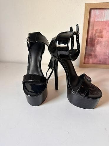 Crne sandale sa visokom štiklom i platformom, izrađene od materijala na lalafo.rs — 4 Crne sandale sa visokom štiklom i platformom, izrađene od materijala — 4