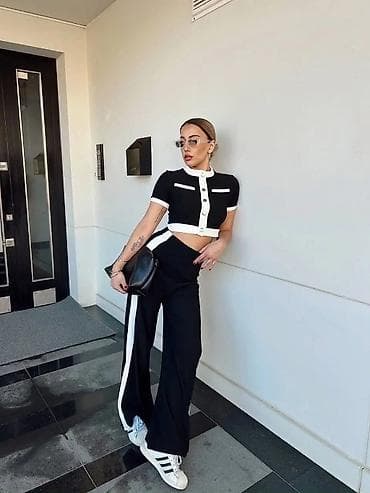 Dvoslojni ženski komplet – crop kardigan top i široke pantalone - na lalafo.rs Dvoslojni ženski komplet – crop kardigan top i široke pantalone -