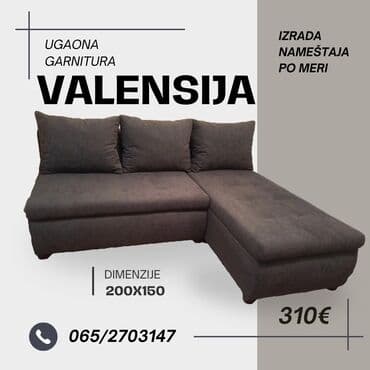Ugaone garniture: Ugaona garnitura "Valensija" Krajnjih dimenzija 200x150 Dvosed se na lalafo.rs Ugaone garniture: Ugaona garnitura "Valensija" Krajnjih dimenzija 200x150 Dvosed se