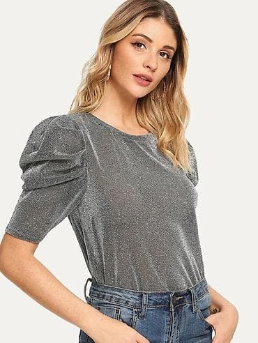 Majica sa puf rukavima tamno braon sa na lalafo.rs Majica sa puf rukavima tamno braon sa