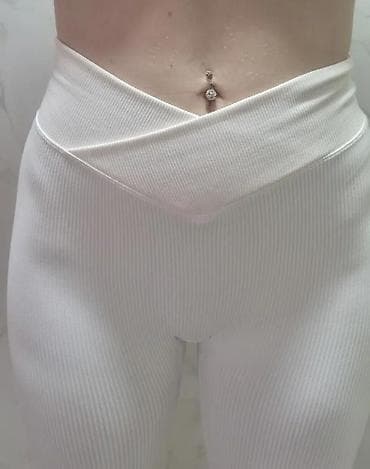 Leggings, Bike shorts: Ženske rebraste helanke – belo - Model sa V/“crossover” pojasom at lalafo.rs — 1 Leggings, Bike shorts: Ženske rebraste helanke – belo - Model sa V/“crossover” pojasom — 1