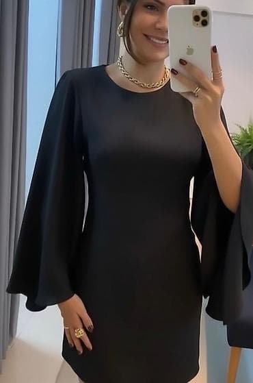 Haljina sa sirokim zvono rukavima.Sa elastinom.Crna,siva,svetlo na lalafo.rs Haljina sa sirokim zvono rukavima.Sa elastinom.Crna,siva,svetlo