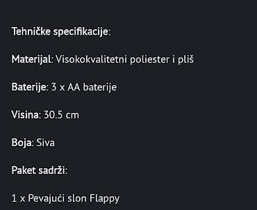 Pevajući plišani slon Flappy – interaktivna igračka - Funkcije: dva na lalafo.rs — 4 Pevajući plišani slon Flappy – interaktivna igračka - Funkcije: dva — 4
