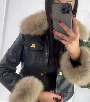 Ženska kratka kožna jakna sa krznom - Materijal: crna eko koža na lalafo.rs — 4 Ženska kratka kožna jakna sa krznom - Materijal: crna eko koža — 4