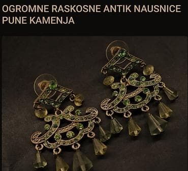 Antik viseće minđuše sa bogatim ukrasima i mnoštvom zelenih kamenčića na lalafo.rs — 3 Antik viseće minđuše sa bogatim ukrasima i mnoštvom zelenih kamenčića — 3