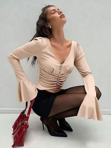 Elegantna ženska bluza sa dugim rukavima i V-izrezom. - Materijal na lalafo.rs — 7 Elegantna ženska bluza sa dugim rukavima i V-izrezom. - Materijal — 7