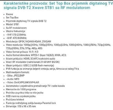 SetTop Box Xwave STB1, DVB-T2 sa RF modulatorom i za starije na lalafo.rs — 5 SetTop Box Xwave STB1, DVB-T2 sa RF modulatorom i za starije — 5