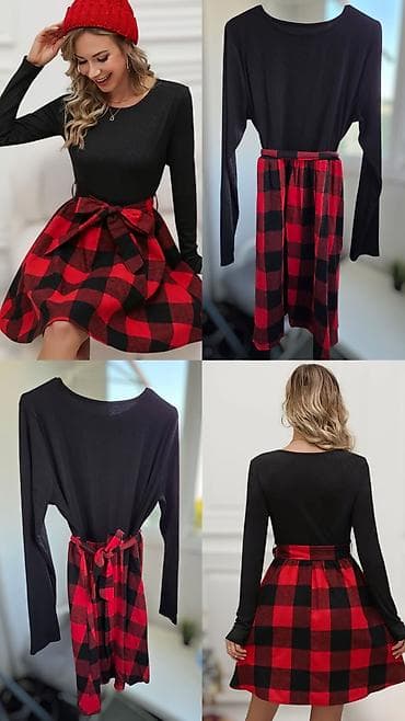 Haljina crno-crvena karirana, sa dugim rukavima - Gornji deo: crna na lalafo.rs — 1 Haljina crno-crvena karirana, sa dugim rukavima - Gornji deo: crna — 1