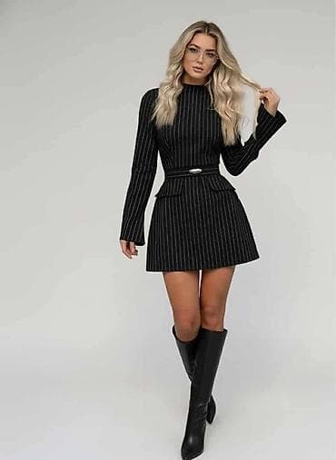 Ženska mini haljina sa prugama i kaišem - Kroj: struk naglašen na lalafo.rs — 3 Ženska mini haljina sa prugama i kaišem - Kroj: struk naglašen — 3