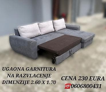 Ugaona garnitura na razvlačenje - Dimenzije: 2.60 x 1.70 m - Siva na lalafo.rs — 6 Ugaona garnitura na razvlačenje - Dimenzije: 2.60 x 1.70 m - Siva — 6