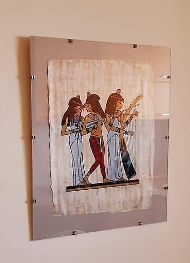 Egipatska slika na papirusu u staklenom ramu - Motiv: tri muzičarke u na lalafo.rs — 2 Egipatska slika na papirusu u staklenom ramu - Motiv: tri muzičarke u — 2