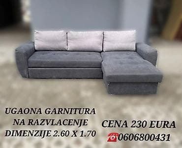 Ugaona garnitura na razvlačenje - Dimenzije: 2.60 x 1.70 m - Siva na lalafo.rs — 2 Ugaona garnitura na razvlačenje - Dimenzije: 2.60 x 1.70 m - Siva — 2