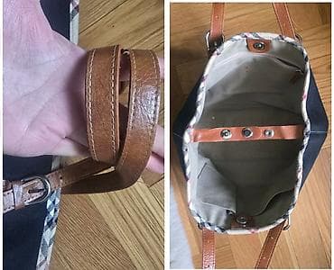 Crna prostrana torba da braon ruckama i burberry šarom na obodu torbe na lalafo.rs — 9 Crna prostrana torba da braon ruckama i burberry šarom na obodu torbe — 9