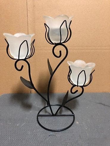 Candles and candlesticks: Ukrasni svećnjak za tri čajne sveće – motiv lala - Materijal: crni at lalafo.rs — 3 Candles and candlesticks: Ukrasni svećnjak za tri čajne sveće – motiv lala - Materijal: crni — 3