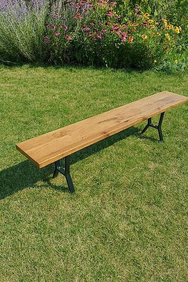 Klupa napravljena od drveta oraha sa metalnim nogicama koje imaju na lalafo.rs — 2 Klupa napravljena od drveta oraha sa metalnim nogicama koje imaju — 2