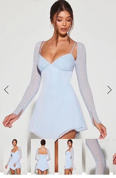 Ledeno plava mini haljina sa šljokičastim rukavima - Kroj: mini na lalafo.rs — 1 Ledeno plava mini haljina sa šljokičastim rukavima - Kroj: mini — 1