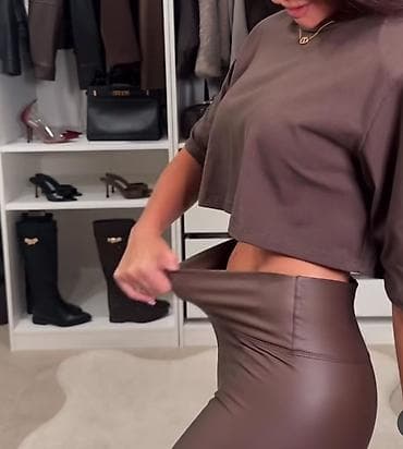 Ženske helanke od eko kože – tamno braon - Visok struk sa širokim na lalafo.rs — 4 Ženske helanke od eko kože – tamno braon - Visok struk sa širokim — 4