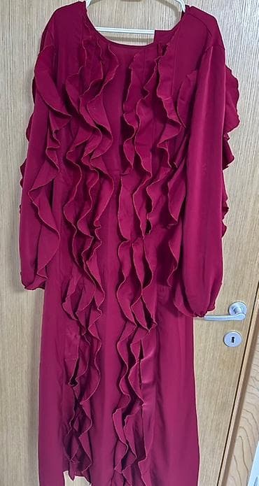 Elegantna duga haljina u boji maline/bordo. - Kroj: ravna silueta do na lalafo.rs — 2 Elegantna duga haljina u boji maline/bordo. - Kroj: ravna silueta do — 2