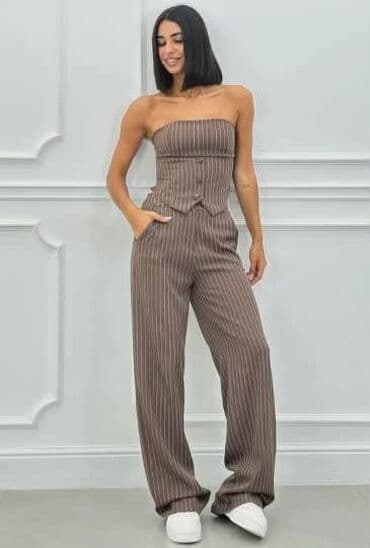 Ženski komplet – korset top bez bretela + široke pantalone - na lalafo.rs Ženski komplet – korset top bez bretela + široke pantalone -