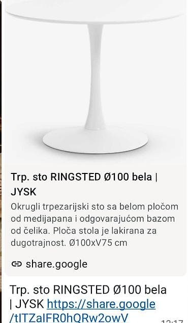 Trpezarijski sto RINGSTED Ø100 – bela boja Neodgovara mi zbog selidbe na lalafo.rs — 3 Trpezarijski sto RINGSTED Ø100 – bela boja Neodgovara mi zbog selidbe — 3