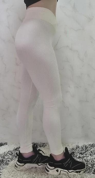 Leggings, Bike shorts: Ženske rebraste helanke – belo - Model sa V/“crossover” pojasom at lalafo.rs — 4 Leggings, Bike shorts: Ženske rebraste helanke – belo - Model sa V/“crossover” pojasom — 4