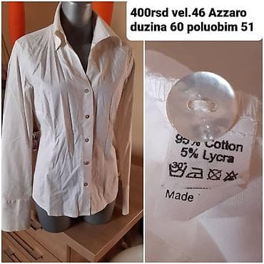 Azzaro ženska bela košulja, vel. 46 - Materijal: 95% pamuk, 5% likra na lalafo.rs — 1 Azzaro ženska bela košulja, vel. 46 - Materijal: 95% pamuk, 5% likra — 1