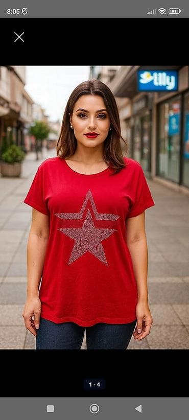 eko koza sa: Ženska crvena majica kratkih rukava sa printom velike zvezde na lalafo.rs — 2 eko koza sa: Ženska crvena majica kratkih rukava sa printom velike zvezde — 2