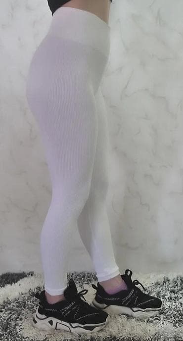 Ženske bele rebraste helanke – visok struk - Model: bešavne helanke na lalafo.rs Ženske bele rebraste helanke – visok struk - Model: bešavne helanke