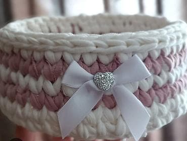 Ručno heklane dekorativne korpice od pamučnog t-shirt konca. - na lalafo.rs — 2 Ručno heklane dekorativne korpice od pamučnog t-shirt konca. - — 2