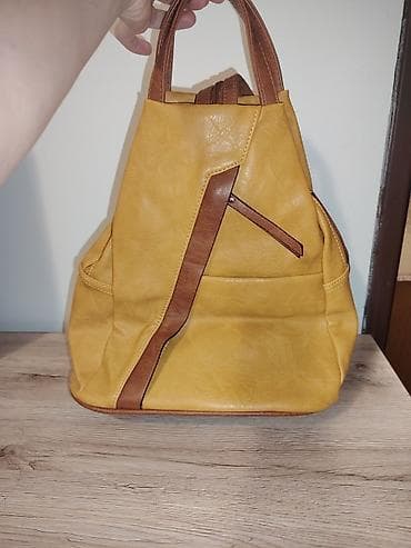 Ženski ranac/torba 2 u 1 u žuto‑braon kombinaciji. - Materijal: eko na lalafo.rs — 1 Ženski ranac/torba 2 u 1 u žuto‑braon kombinaciji. - Materijal: eko — 1